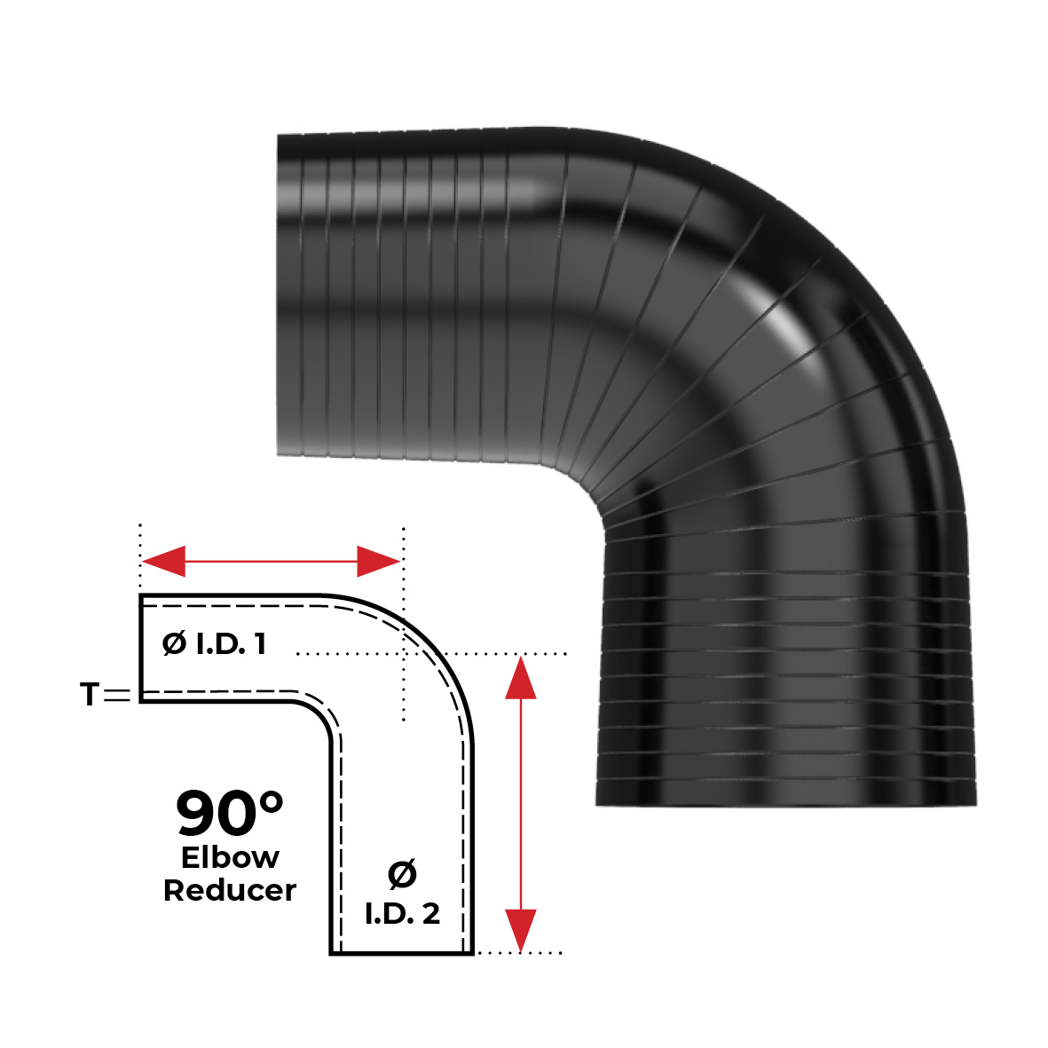 Redback Silicone Hose (2" in, 3" out) 90° Bend Reducer image