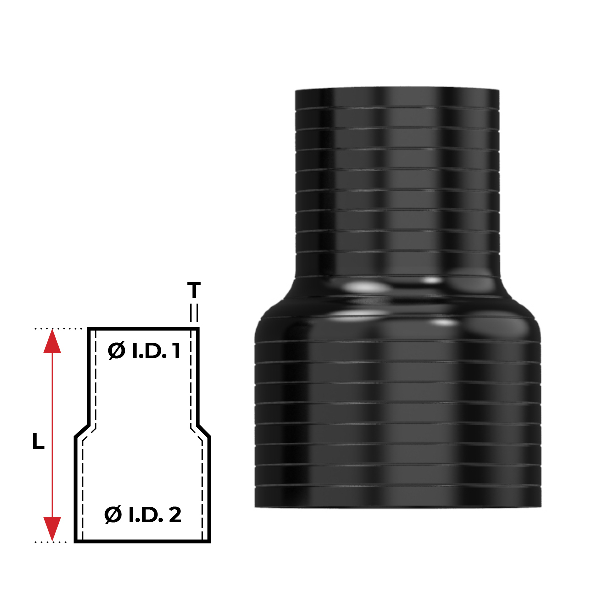 Redback Silicone Hose (1-1/4" in, 1-1/2" out) Straight Reducer image