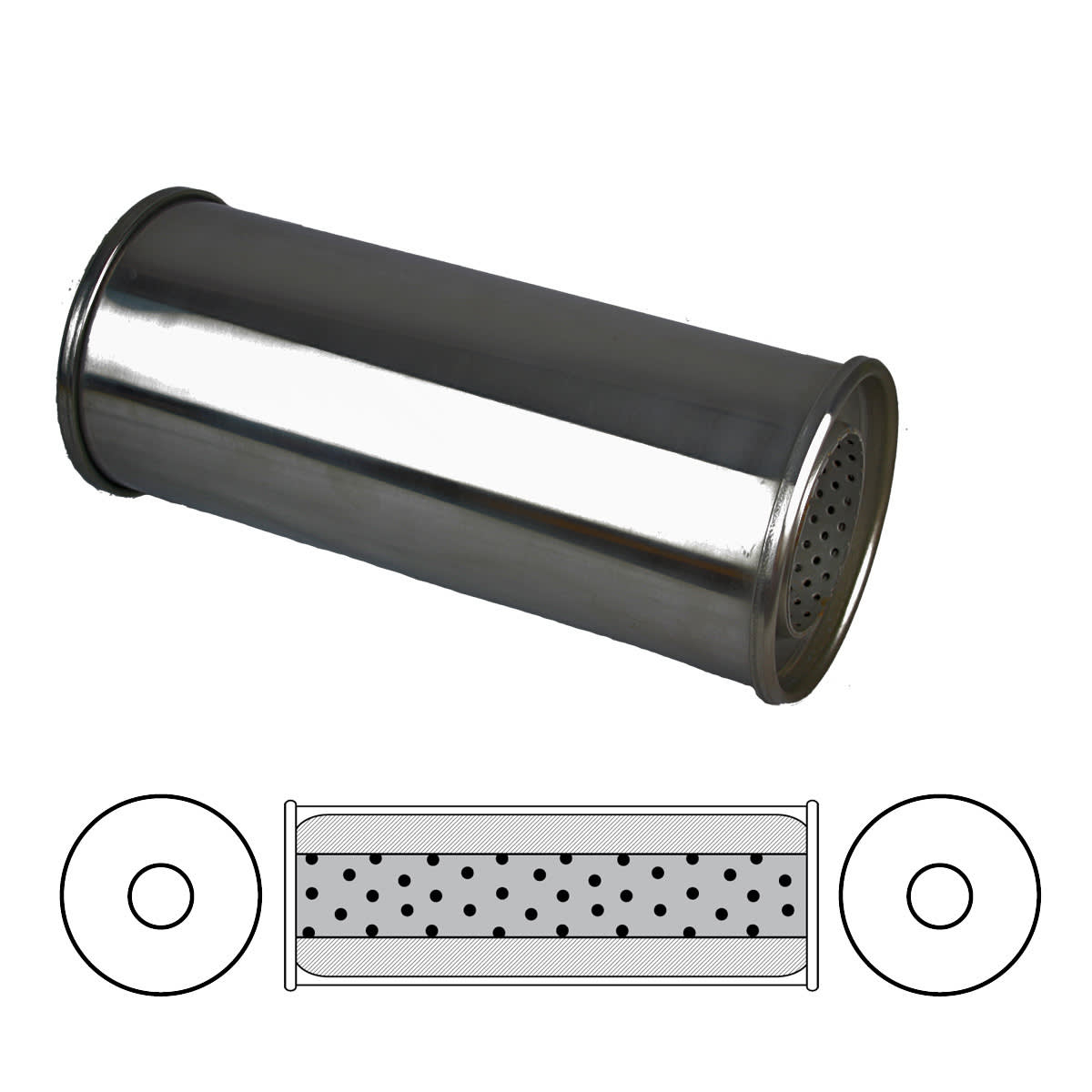 Redback Resonator 5" Round 3" Inlet 12" Long 304 Polished Stainless image