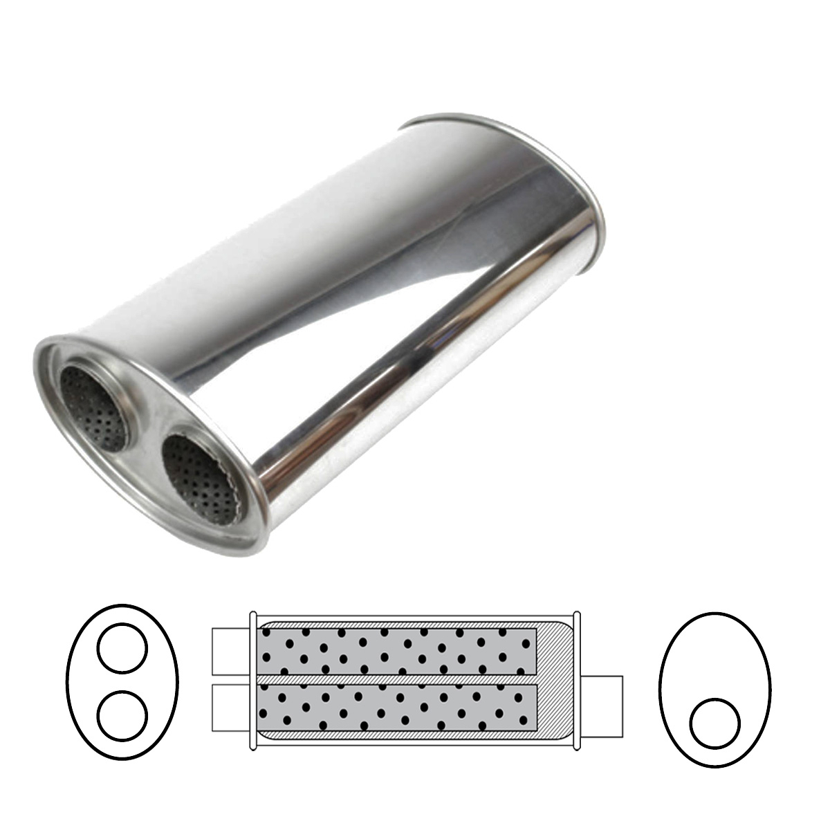 8 X 5 14" LONG OFFSET 2 1/2" DUAL 2 1/4" OUT STAINLESS image