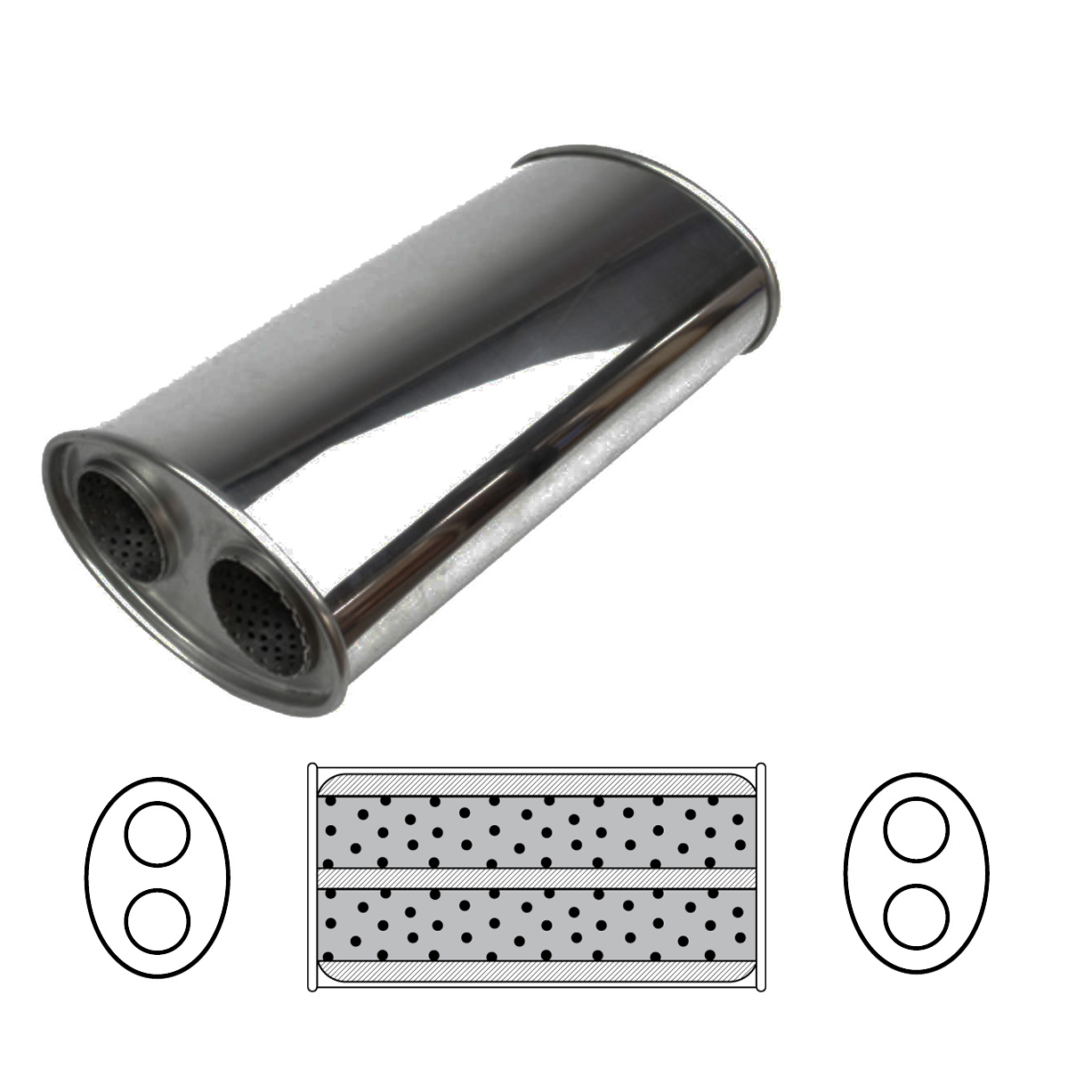 8" x 5" Oval, 14" Long, 3" Twin In/Twin Out, Megaflow image