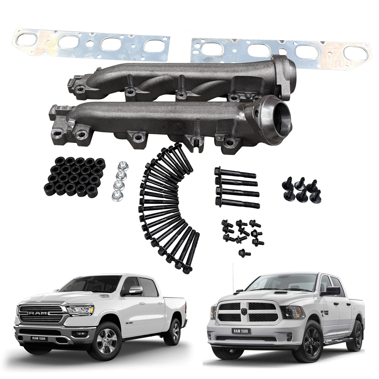 Manta RAM 1500 V8 Hemi, DS/DT Models, Left & Right Cast Std Manifold Replacements Inc Fitting Kit image