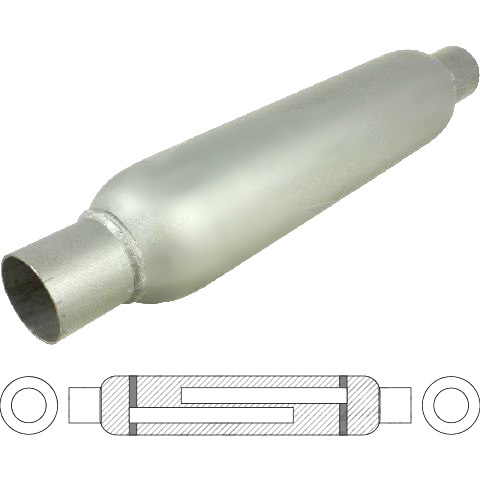 3 1/2" Round, 15" Long, 2", C/C, Spiral Louvered With Spigots   Baffled, Mild image