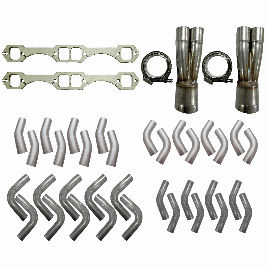 Chevy Small Block SBC V8 4-1 Stainless Steel Extractor Kit - 1 3/4" Mandrel Bends image