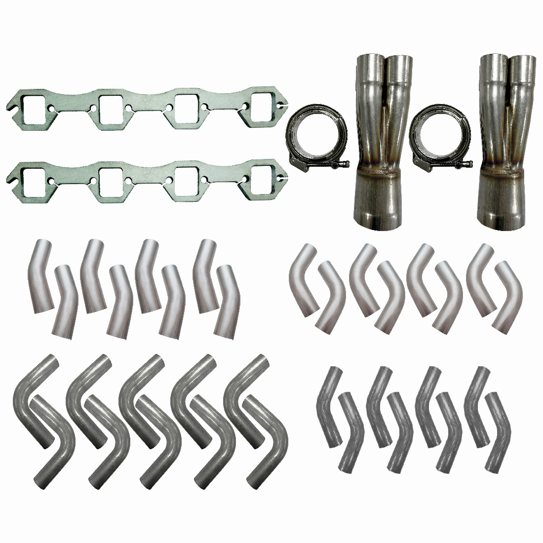 Ford Windsor 289 302 351 V8 Stainless Steel Extractor 4-1 Kit 1 3/4" Mandrel Bends Plates Cones image