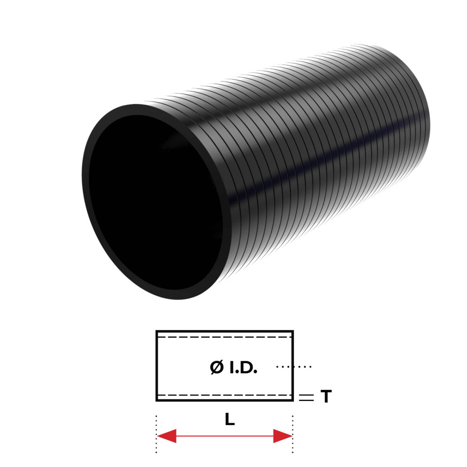 Redback Silicone Hose (4” in, 4"out) Straight (Black) 150mm Long (6" long) image