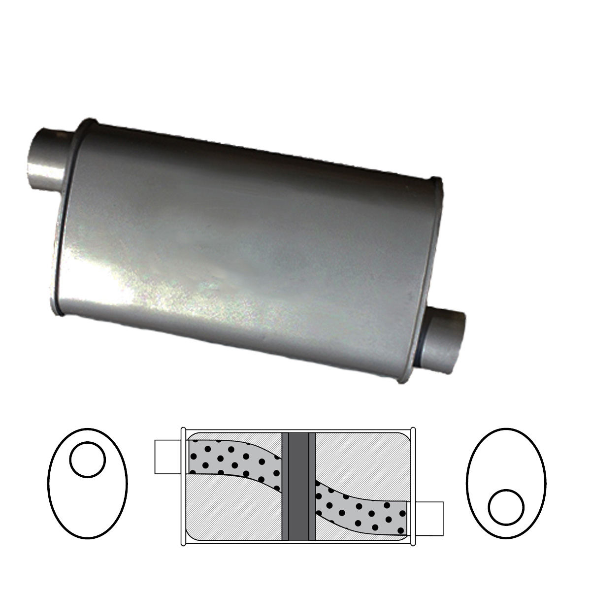 8" x 4" Oval, 14" Long, 2" Offset/Offset, Glass Packed - Chambered image
