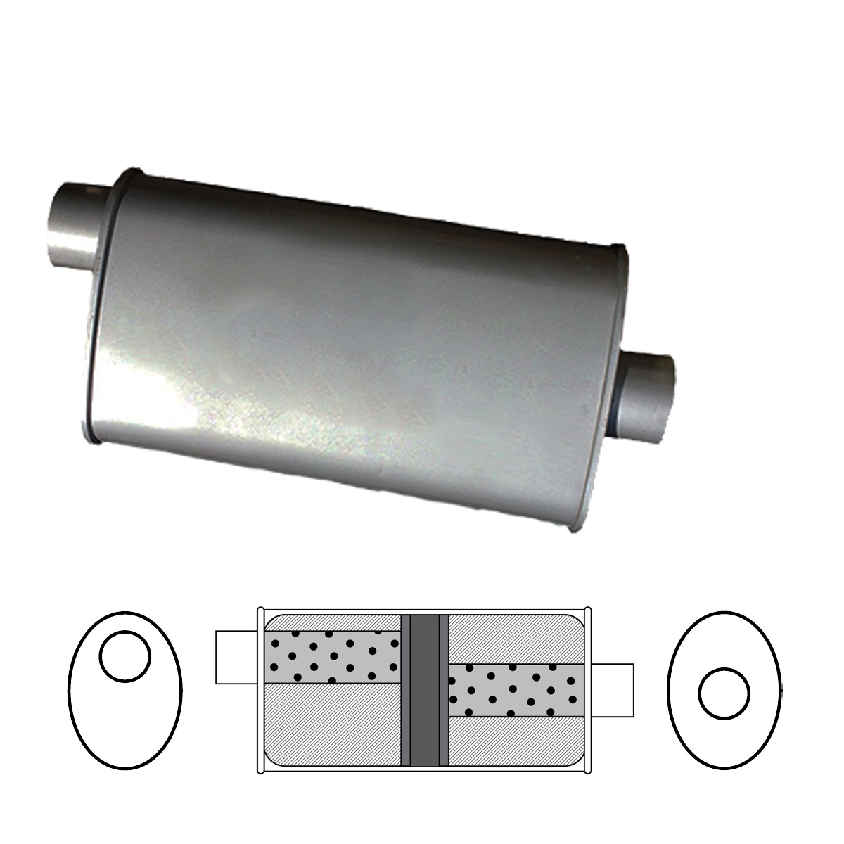 8" x 4" Oval, 16" Long, 2" Offset/Centre, Glass Packed - Chambered image