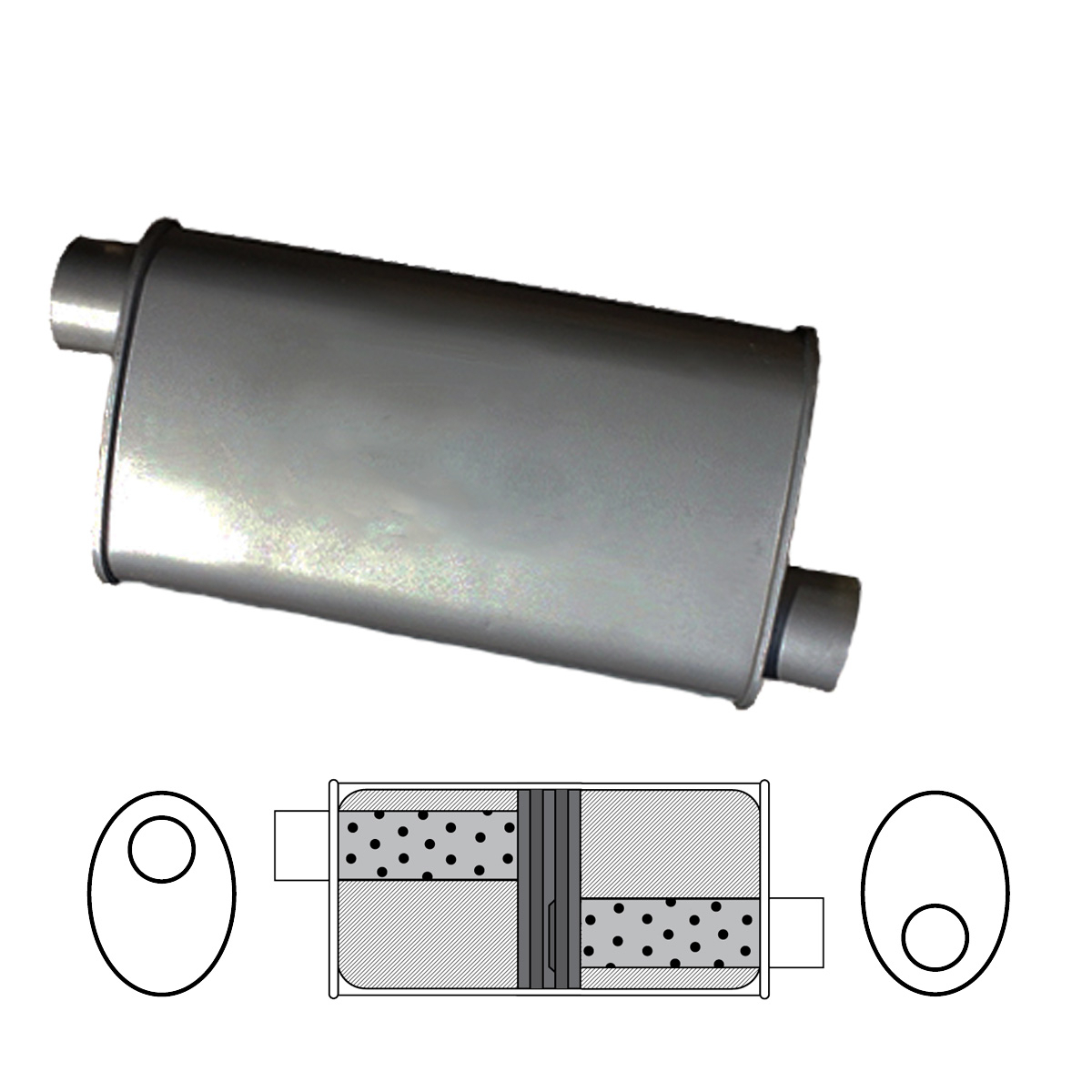 8" x 4" Oval, 16" Long, 2" Offset/Offset, Glass Packed - Baffled image