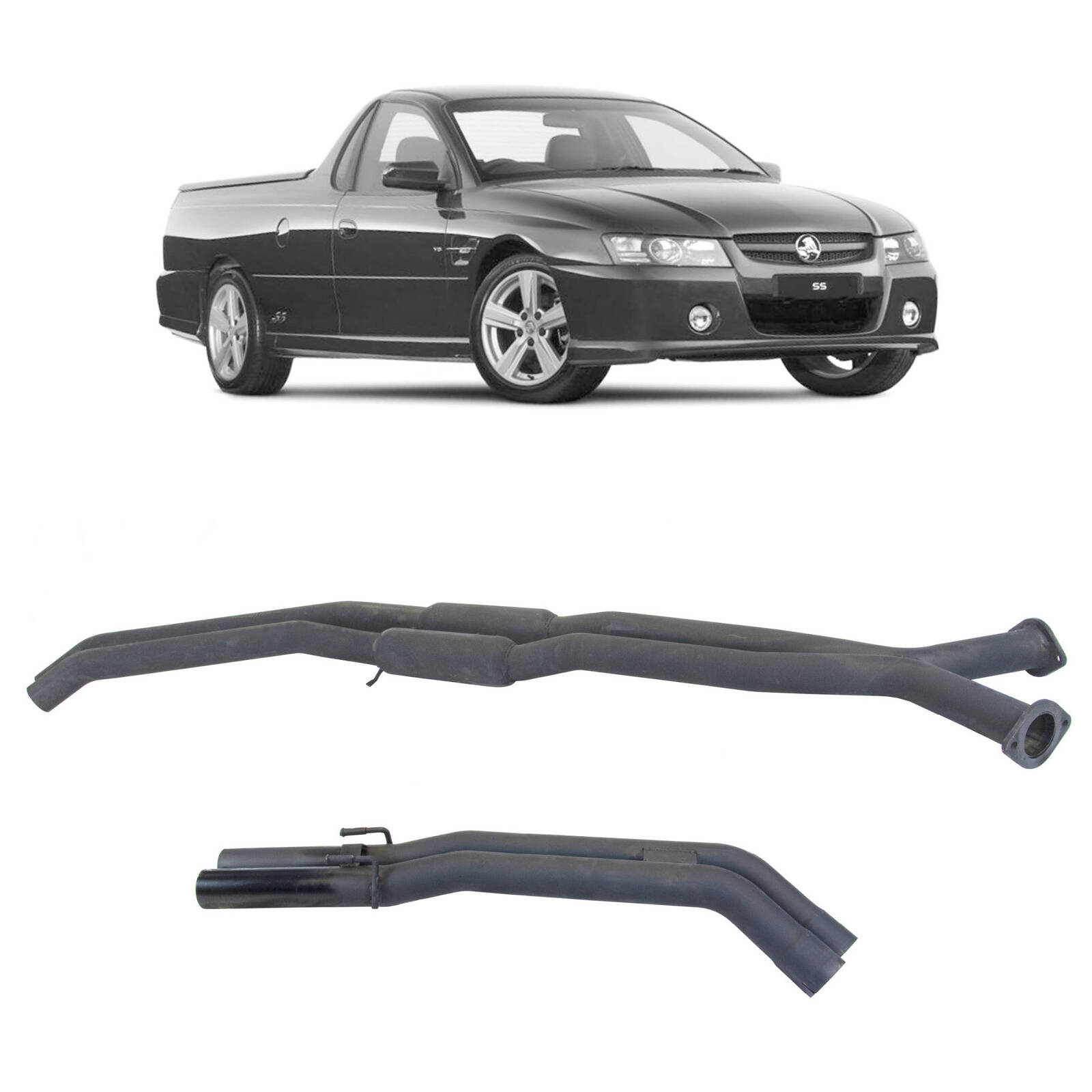 Twin 2.5" Catback Exhaust For Holden Commodore VT-VU-VZ V8 Ute and Wagon with Centre Hotdogs and Rear Muffler Delete(2000 - 2007 ) image