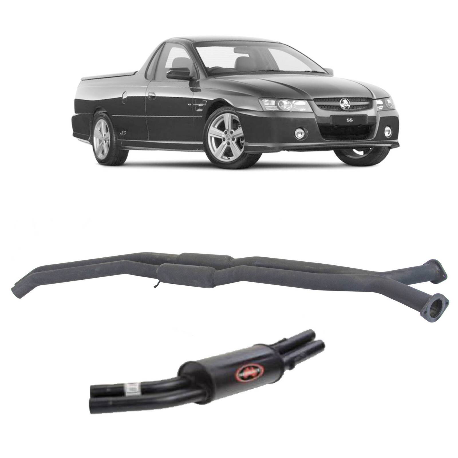 Twin 2.5" Catback Exhaust For Holden Commodore VU-VZ Ute with Centre Hotdogs and Rear Muffler (2000 - 2007 ) image