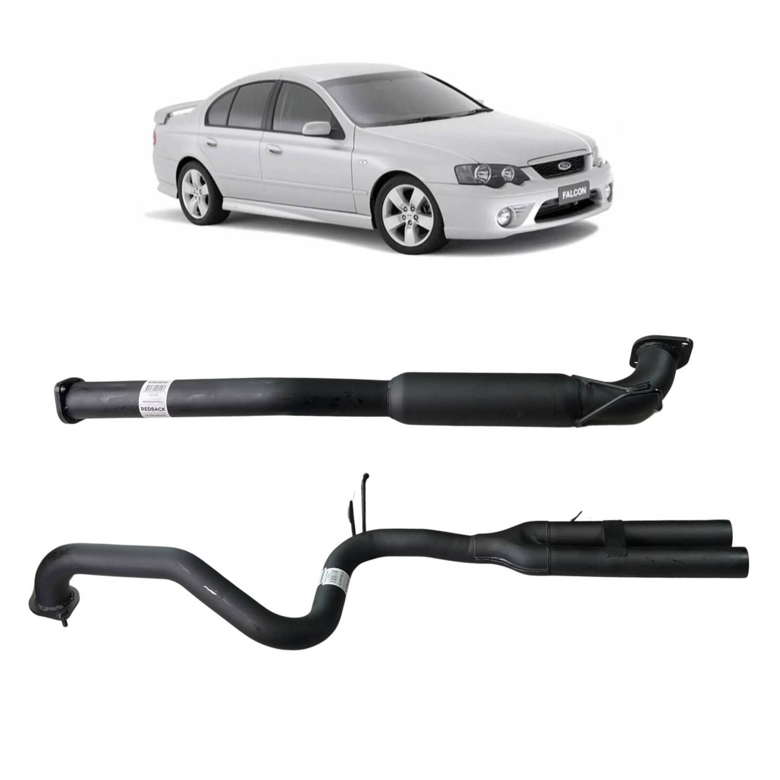 Redback 2.5" Catback Exhaust with Hotdog Centre  and Dual Outlet Rear Muffler Delete for Ford Falcon BA BF Sedan(2003 -  2008) image