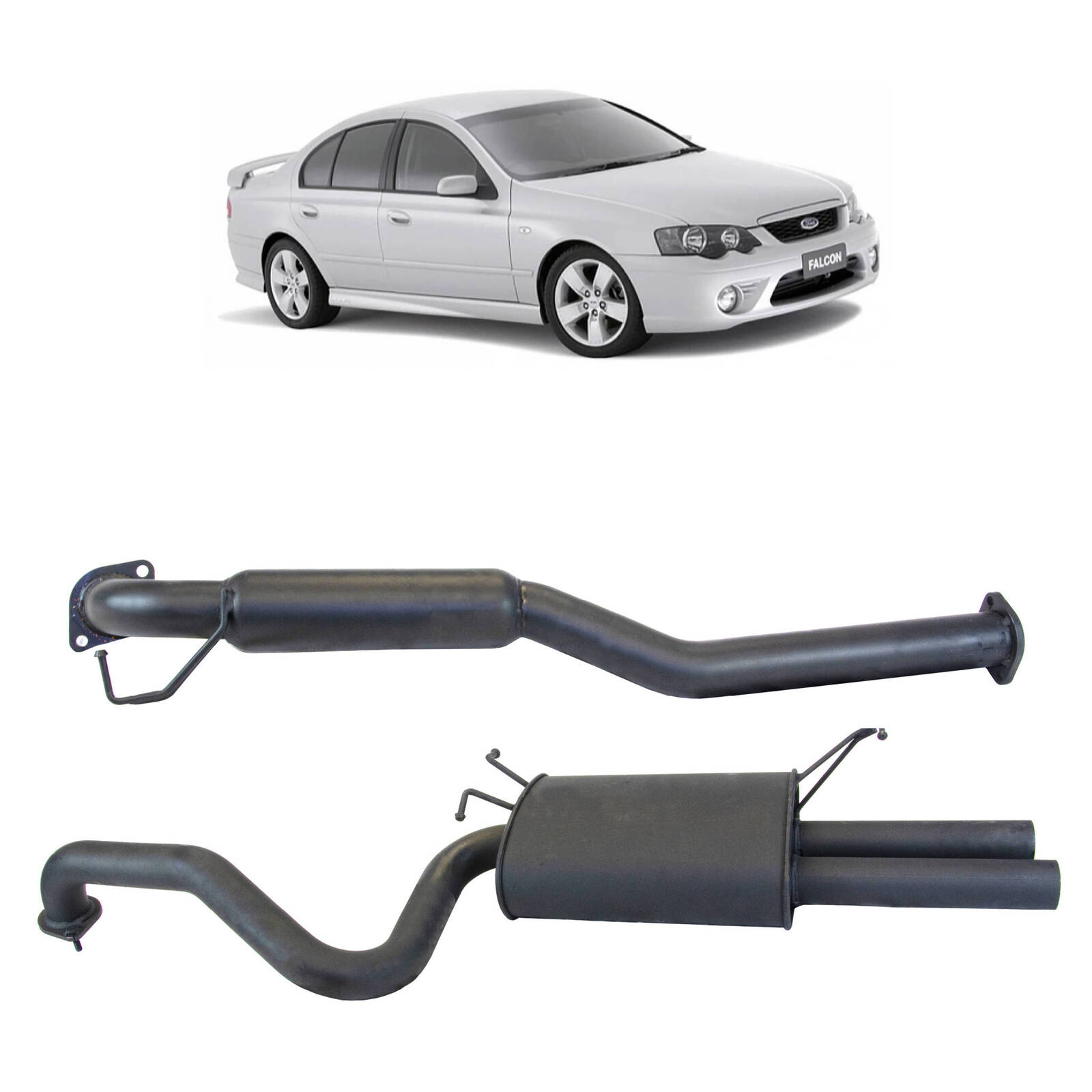 Redback 2.5" Catback Exhaust with Hotdog Centre  and Dual Outlet Rear Muffler for Ford Falcon BA BF Sedan(2003 -  2008) image