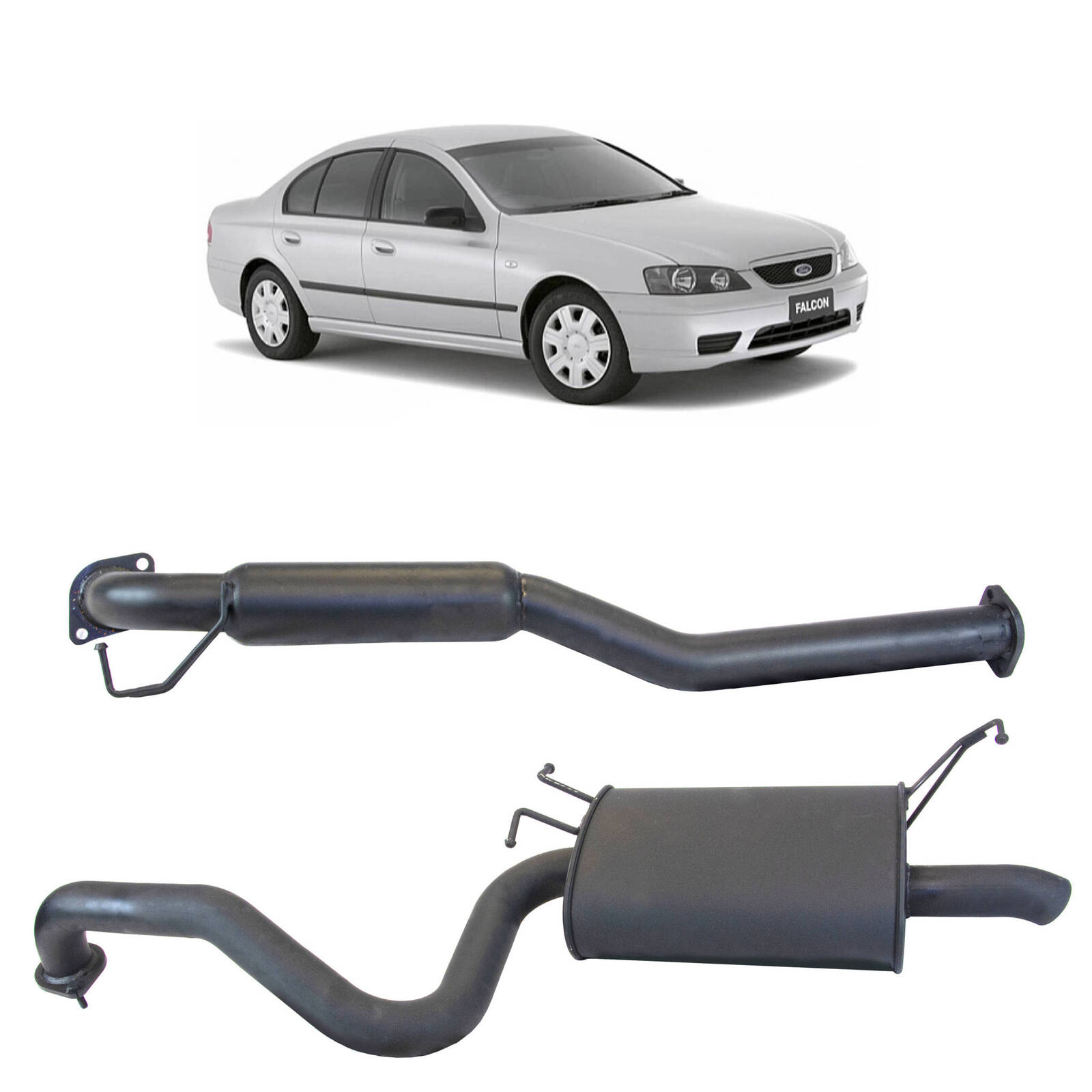 Redback 2.5" Catback Exhaust with Hotdog Centre  and Single Outlet Rear Muffler for Ford Falcon BA BF Sedan(2003 -  2008) image
