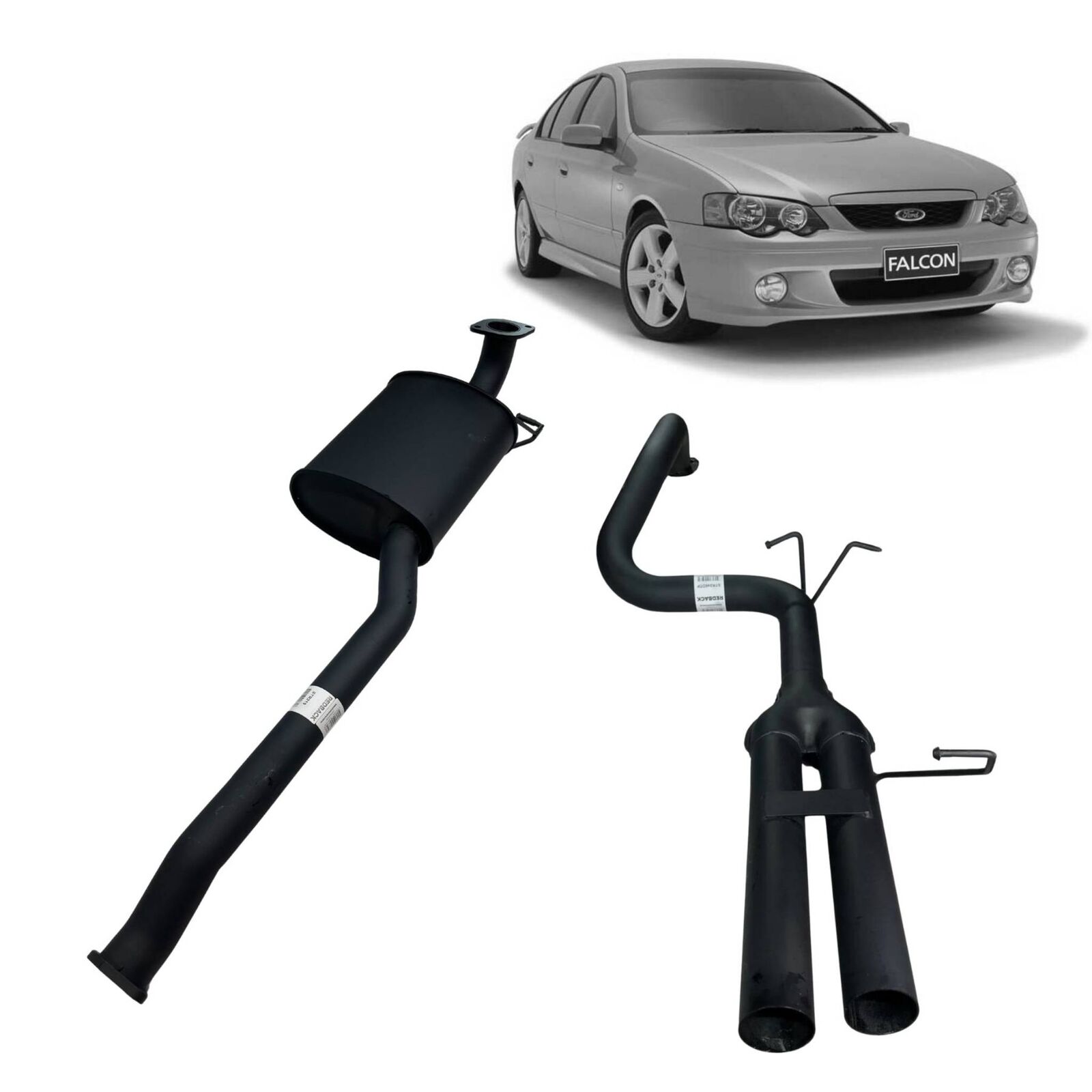 Redback Exhaust for Ford Falcon BA BF Sedan 2.5" Catback with Centre Muffler and Dual 2.5" Rear image