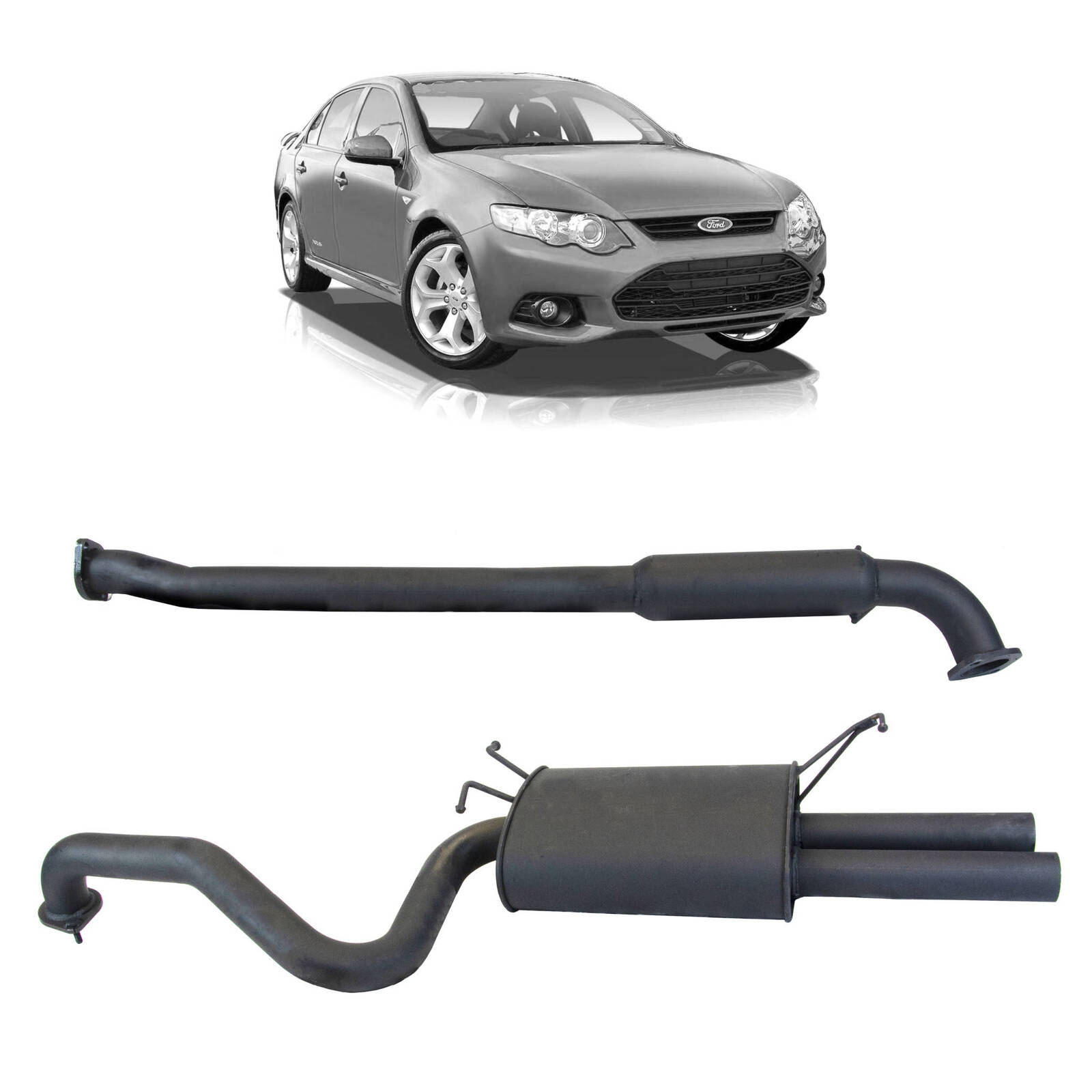 Redback 2.5" Catback Exhaust with Hotdog Centre and Dual Outlet Rear Muffler for Ford Falcon FG XR6 G6E Sedan(02/2008 - 12/2014) image