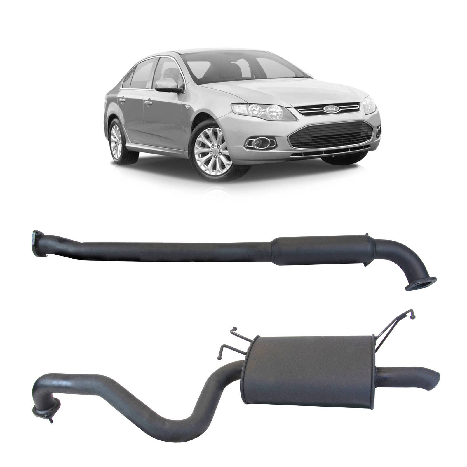 Redback 2.5" Catback Exhaust with Hotdog Centre  and Single Outlet Rear Muffler for Ford Falcon FG Sedan(02/2008 - 12/2014) image