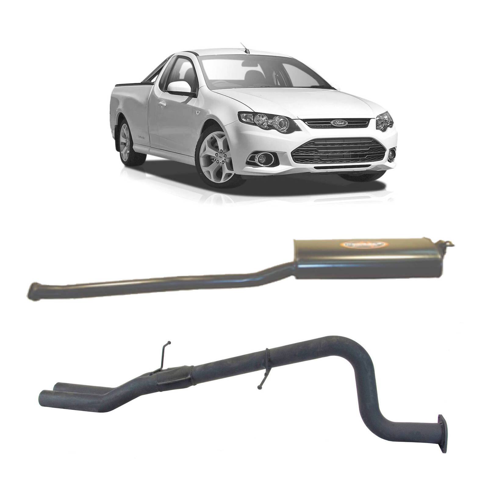 Redback Exhaust 2.5" System with Muffler Centre and Rear Muffler Delete for Ford Falcon FG Ute  (02/2008 - 12/2014) image