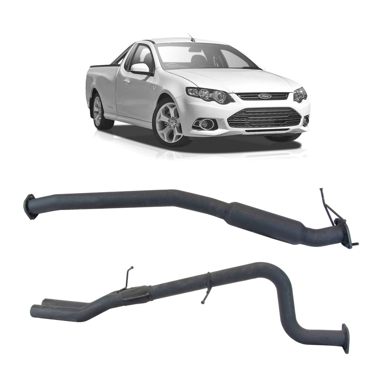 Redback Exhaust 2.5" System with Hotdog Centre and Rear Muffler Delete for Ford Falcon FG Ute  (02/2008 - 12/2014) image