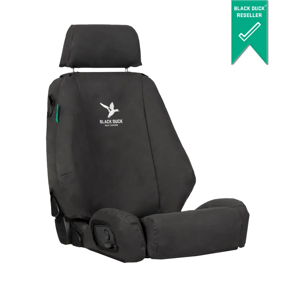 Black Duck Driver & Passenger Buckets with map pockets - Drivers Seat Cover has access to extra seat controls (Air Bag Compatible) - Canvas Black