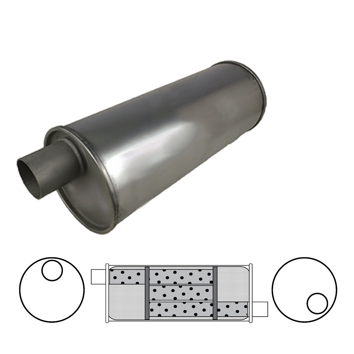 8" Round, 18" Long, 2 1/4", O/O R, T Flow, Mild image