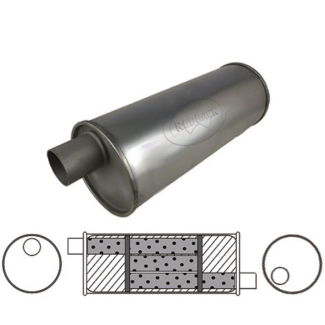 Redback Universal Muffler 6" Round, 22" Long, 2" Offset/Offset - Left Hand Rotation  Triflow image