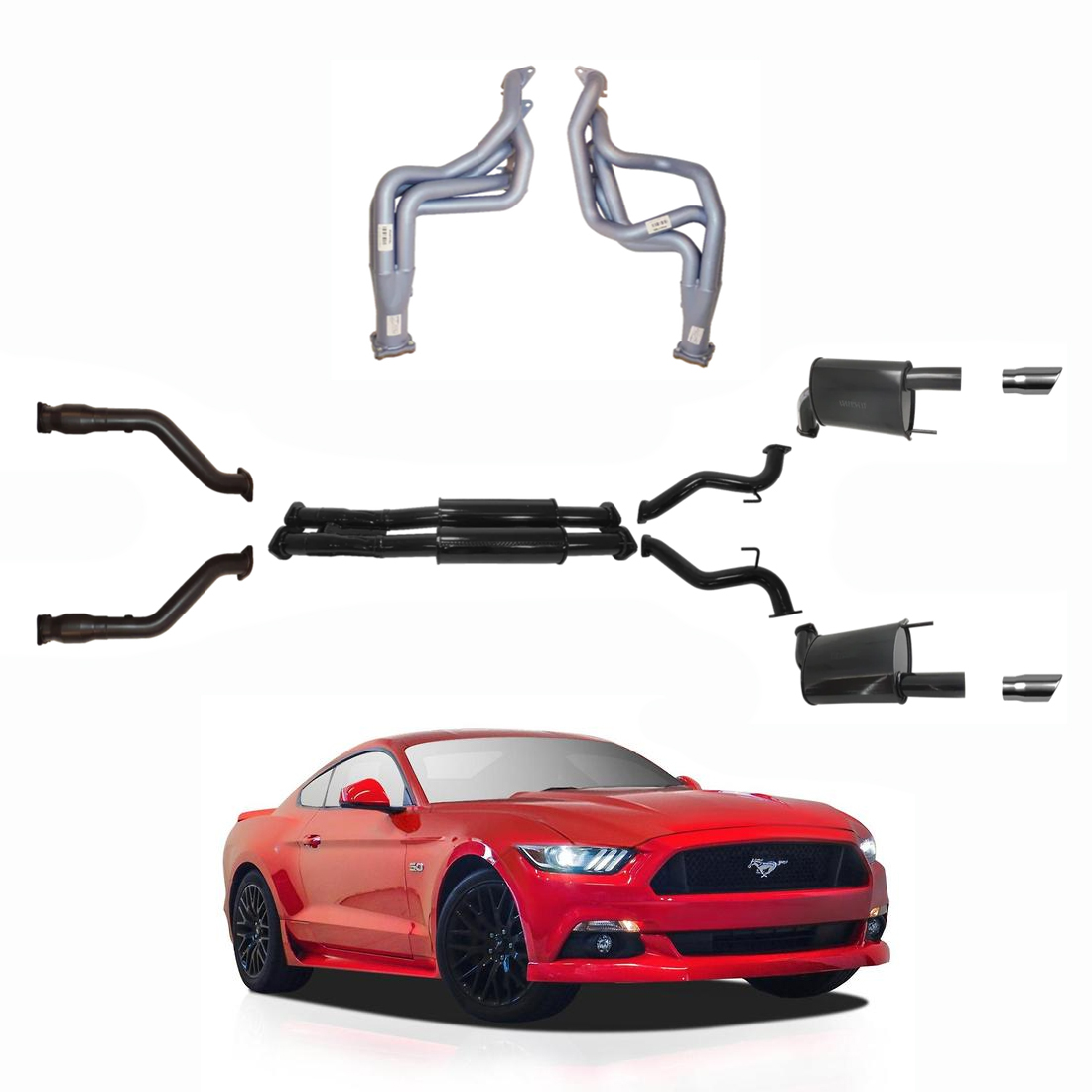 Ford Mustang Coupe 5.0L Headers, Cats and Twin 3" Inch Exhaust for RH Drive Only image
