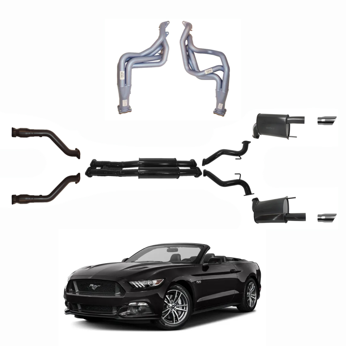 Ford Mustang Convertible 5.0L Headers, Cats and Twin 3" Inch Exhaust System for RH Drive Only image