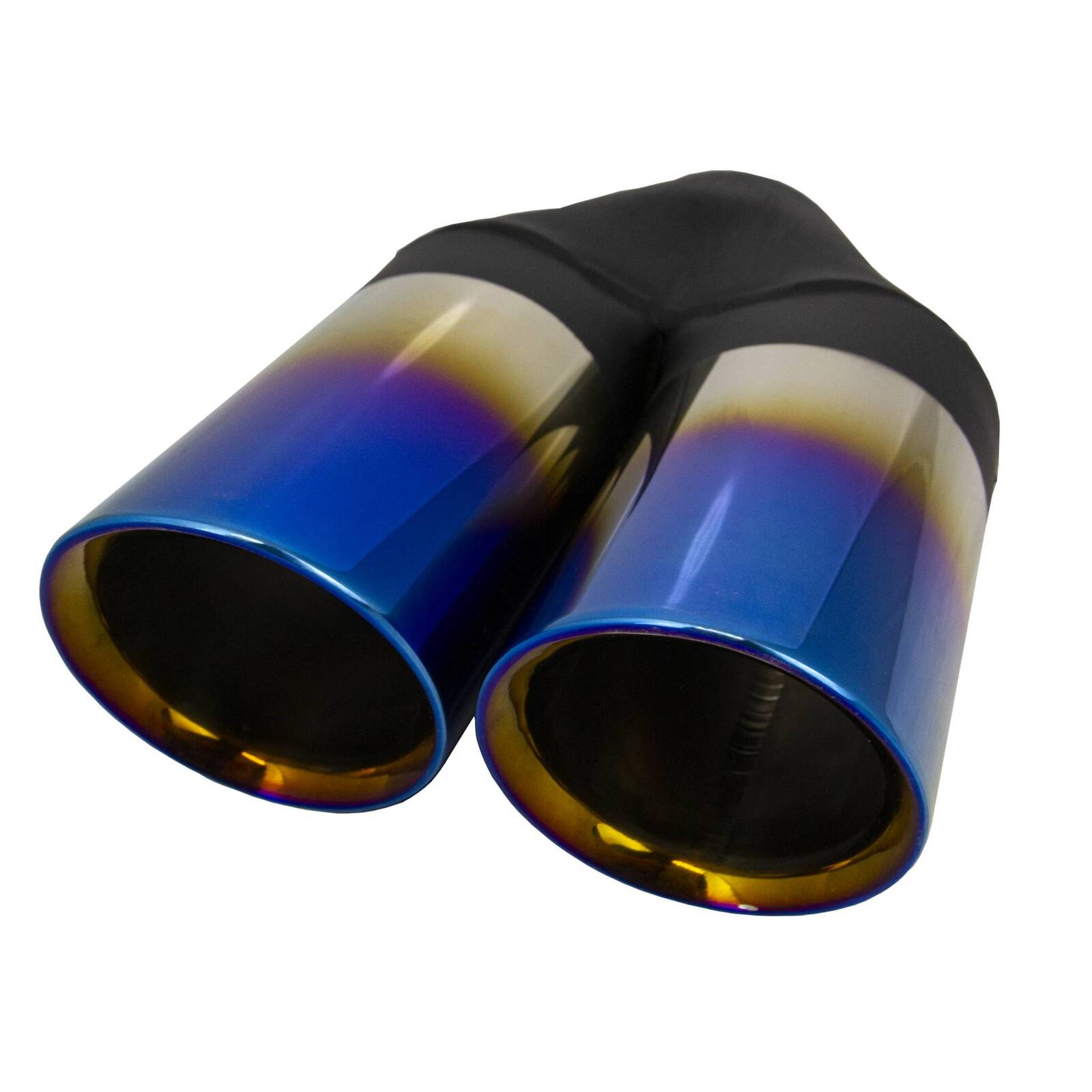 Y-Piece Dual 3" Titanium Blue Exhaust Tip Angle Cut Inline image