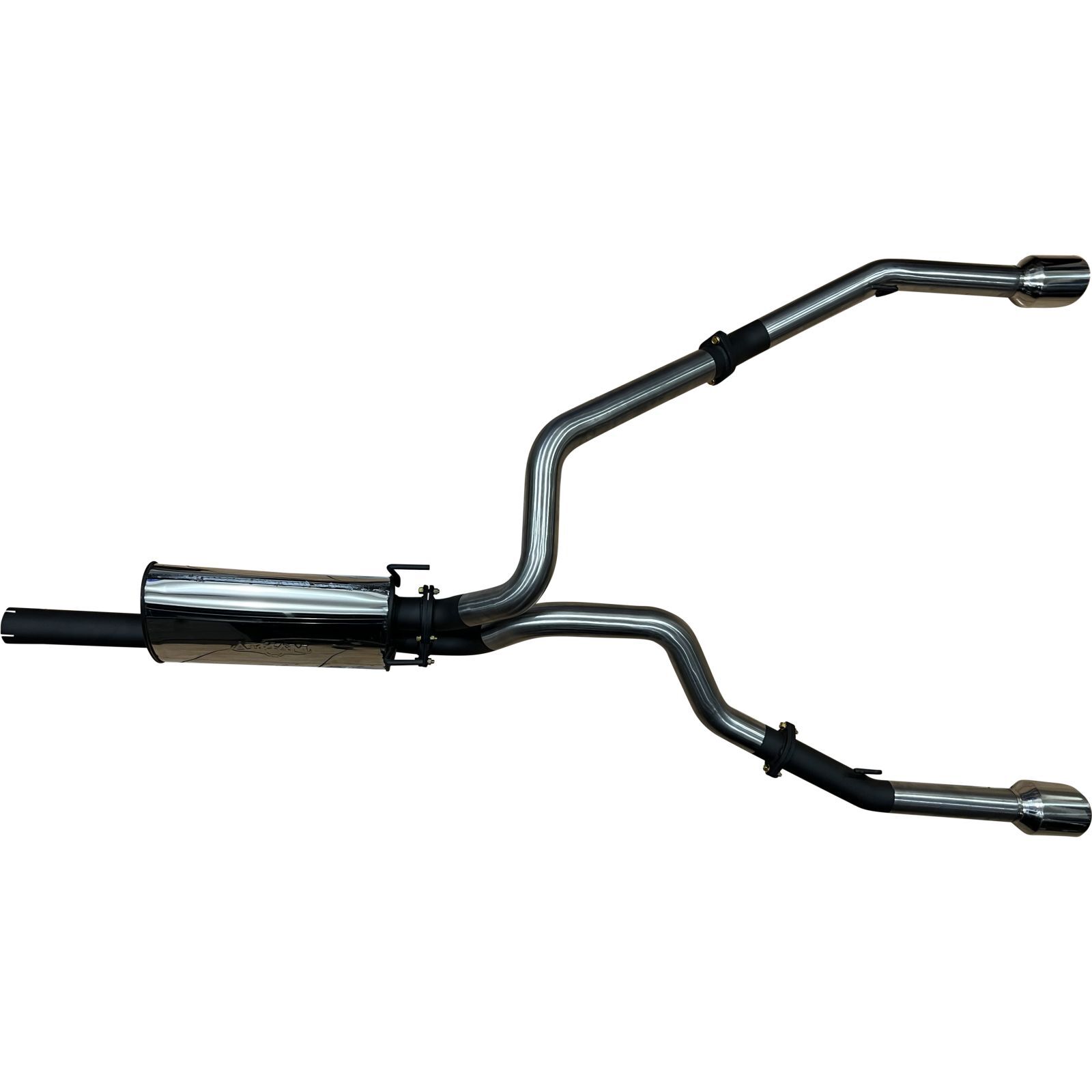 Manta RAM 1500 DS 5.7L V8 3in Single into Twin, Factory Cat Back Exhaust, with 5in Chrome tips Stainless Steel image