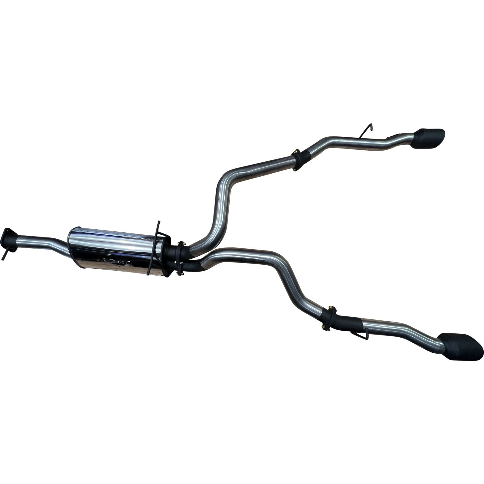 Manta RAM 1500 DT 5.7L V8 3in Single into Twin, Factory Cat Back Exhaust, with 5in Black tips Stainless Steel image