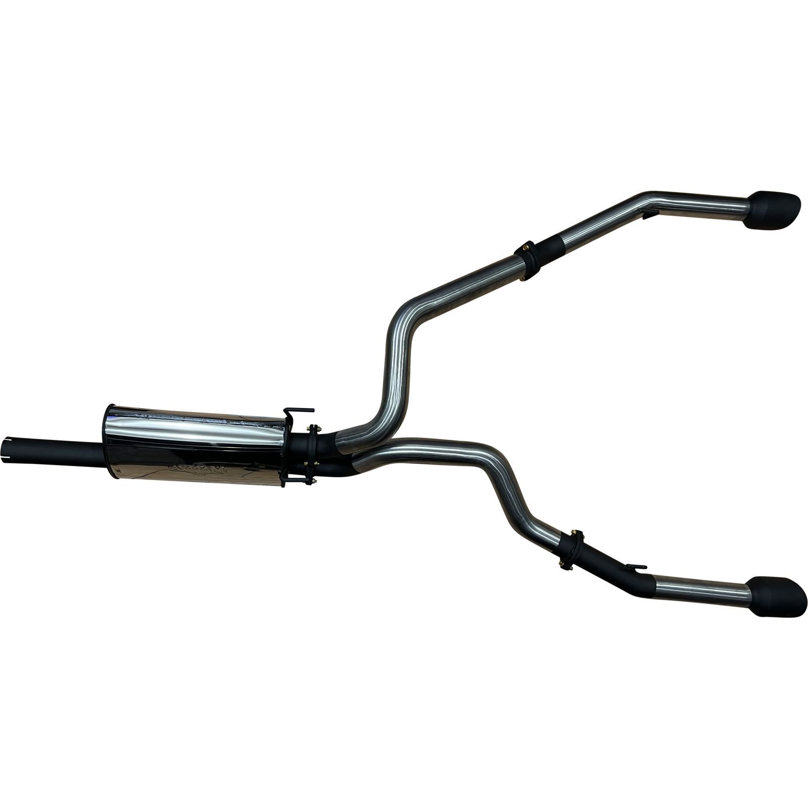 Manta RAM 1500 DS 5.7L V8 3in Single into Twin, Factory Cat Back Exhaust, with 5in Black tips Stainless Steel image