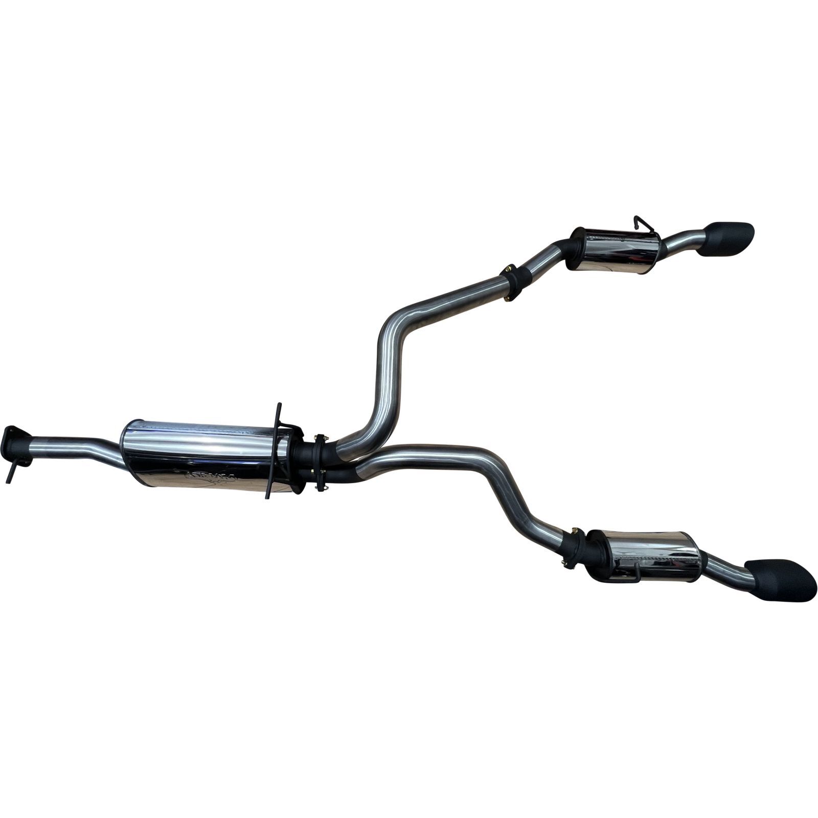 Manta RAM DT 1500 5.7L V8 3in Twin Cat Back Exhaust, Rear Mufflers With 5in Black Tips Stainless Steel image
