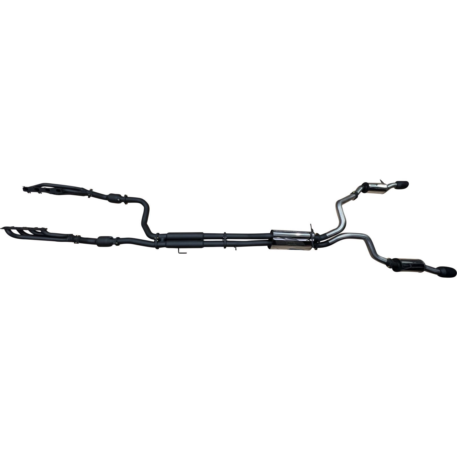 Manta RAM DT 1500 5.7L V8 3in Twin Full Exhaust, with Extractors & Cats, Rear Mufflers 5in Black tips Stainless Steel image