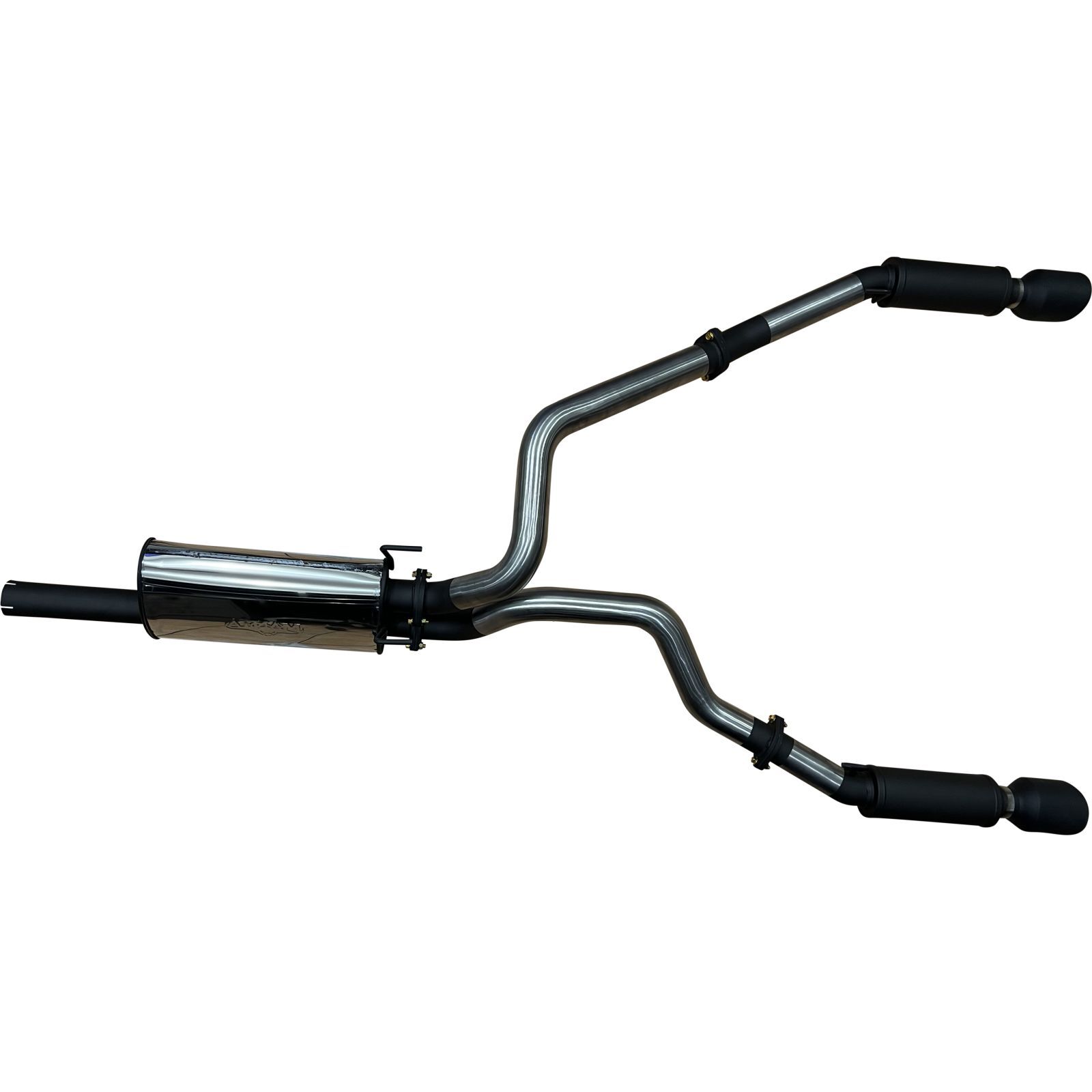 Manta RAM DS 1500 5.7L V8 3in Twin Cat Back Exhaust, Rear Mufflers 5in Black Tips Stainless Steel image