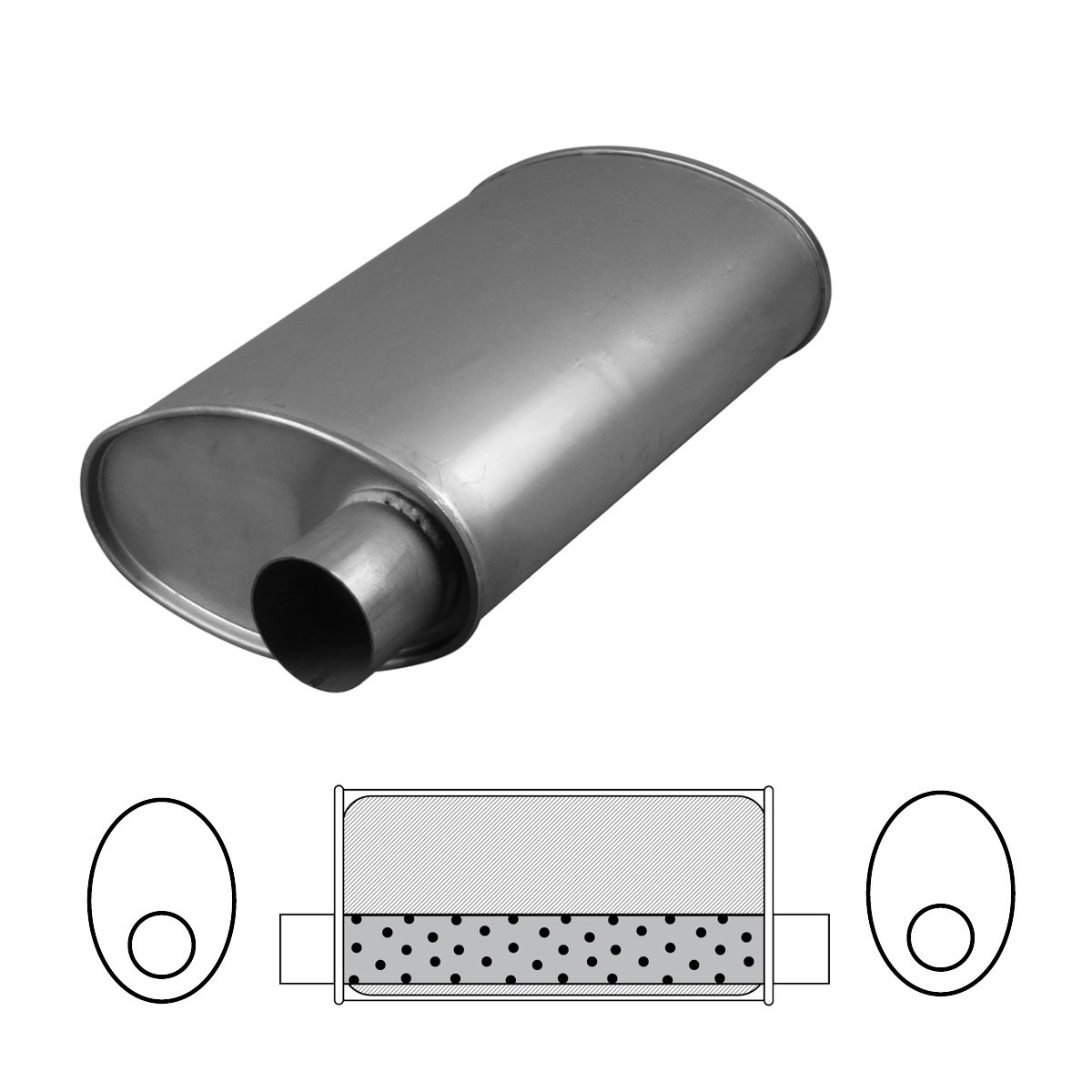 8" x 4" Oval, 12" Long, 2 1/2", O/O INLINE, Spigots, Mega Power, Mild image