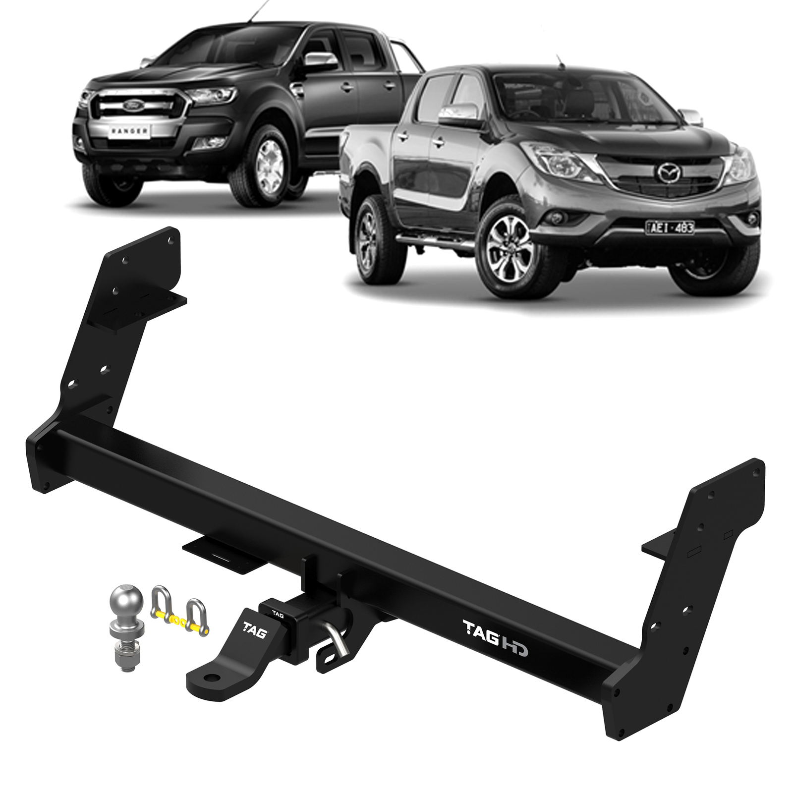 TAG Heavy Duty Towbar & Direct Fit Wiring Kit for Ford Ranger PX2 PX3 Styleside Tub Models (06/2016 - 06/2022) image