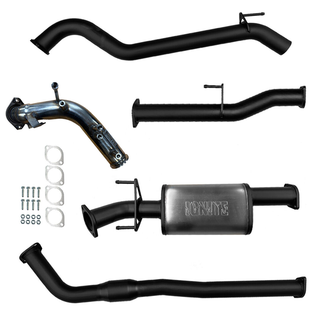 Toyota Hilux Exhaust 2.8L Turbo Back Cat and Muffler Black Aluminised Steel image