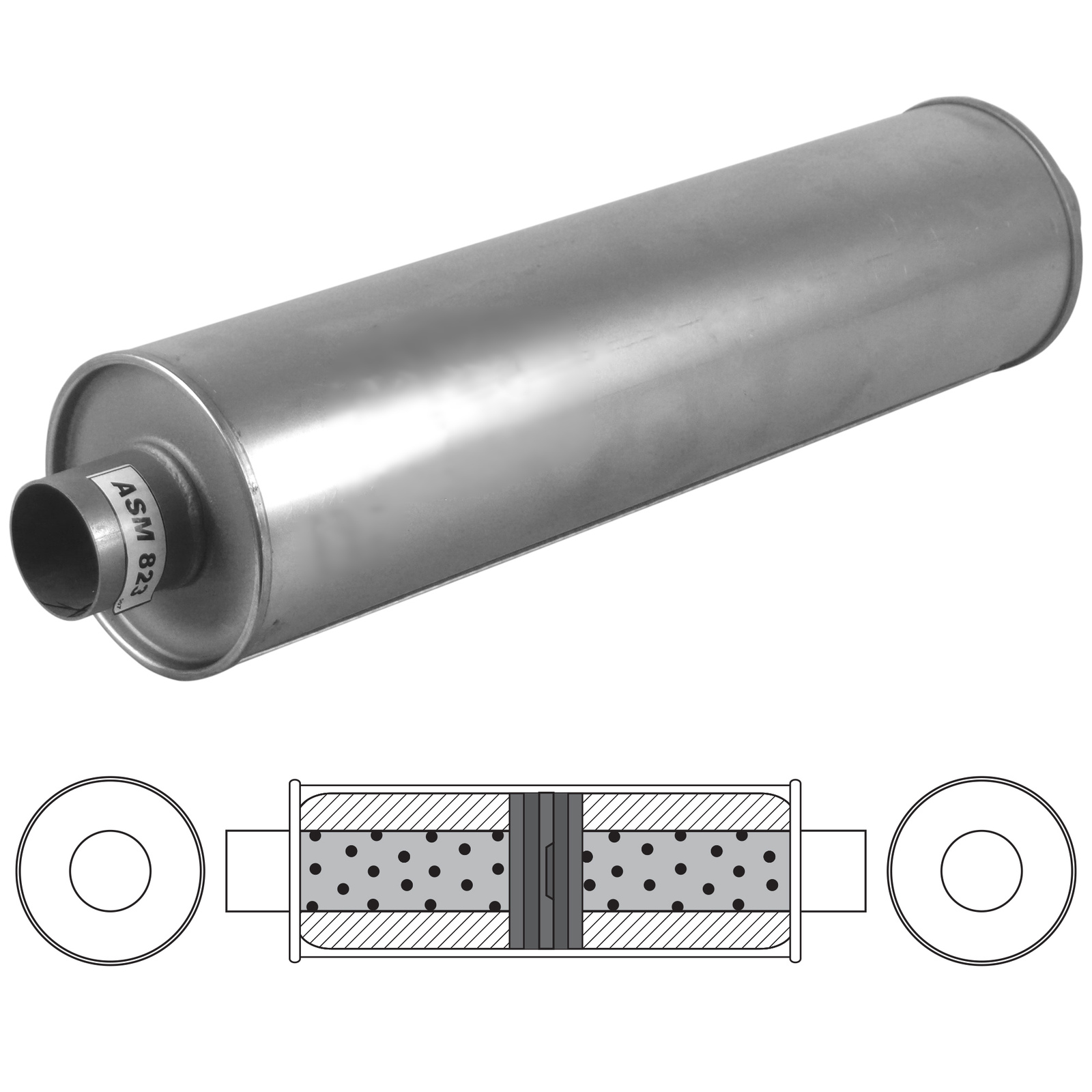 6" Round, 24" Long, ID 2 1/4" C/C Baffled, Aluminised image
