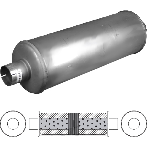 3" Truck Muffler 8" Round, 24" Long, ID 3", C/C, Baffled , Aluminised image